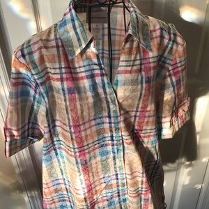 Alfred Dunner Pink plaid button down blouse